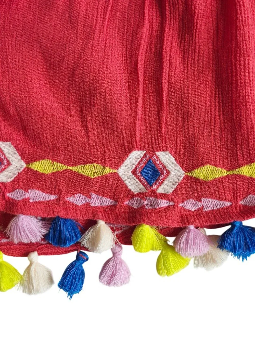 Piper by Townsen Red Swingy multicolored Tassel Hem Shorts Size M